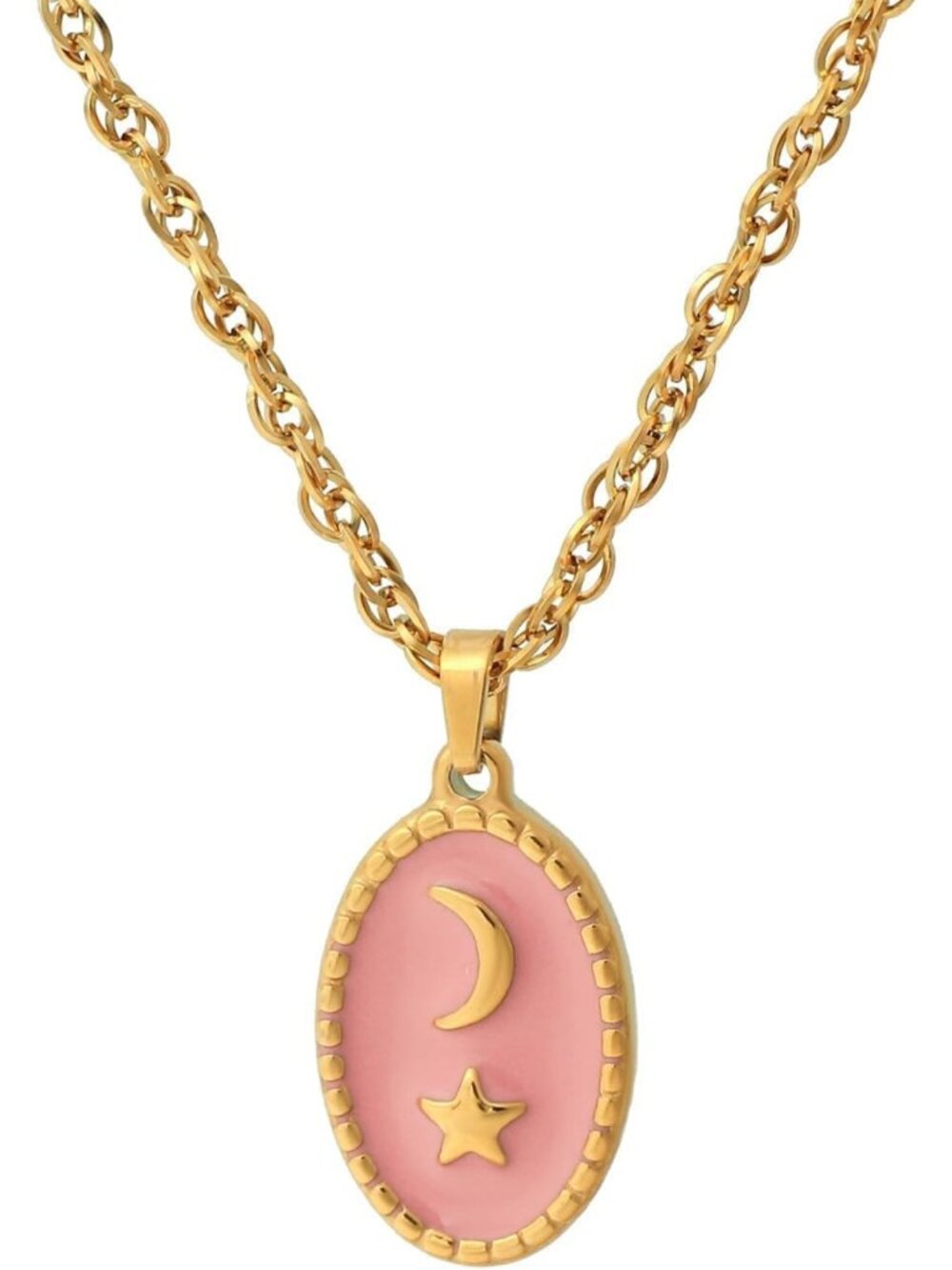 18k Gold Plated Enamel Rope Necklace - Flower Moon Star Jewelry Gift for Her